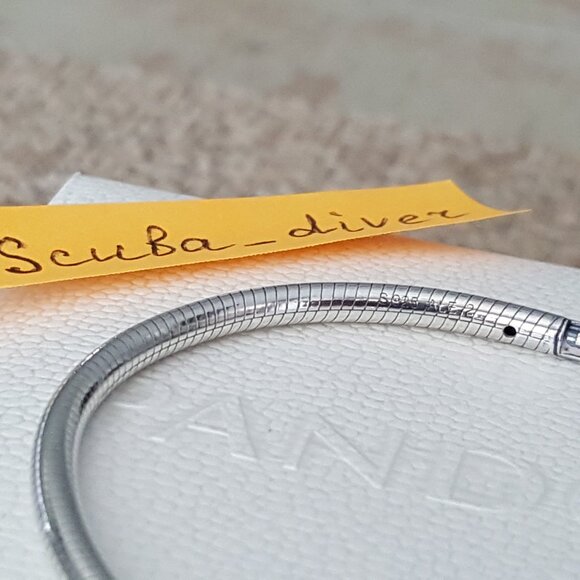 RARE Pandora Two-Tone Rose Gold Silver Moments Snake Chain Open Bracelet Bangle - Picture 4 of 12